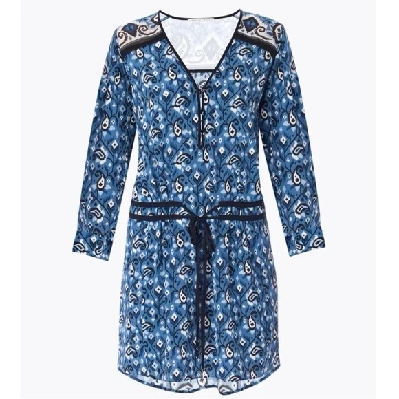 VERONICA BEARD Silk Boho Chic Paisley Ikat Print Long Sleeve Tie Waist Dress 10 - Picture 10 of 12